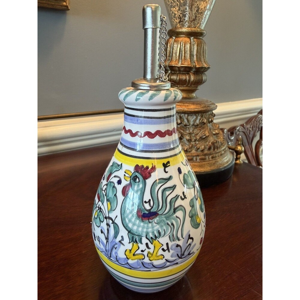 Deruta Pottery Olive Oil Dispenser Hand Painted Signed